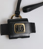 Dolce &amp; Gabbana Black Leather Strap Gold Metal Logo Plaque Airpods Case