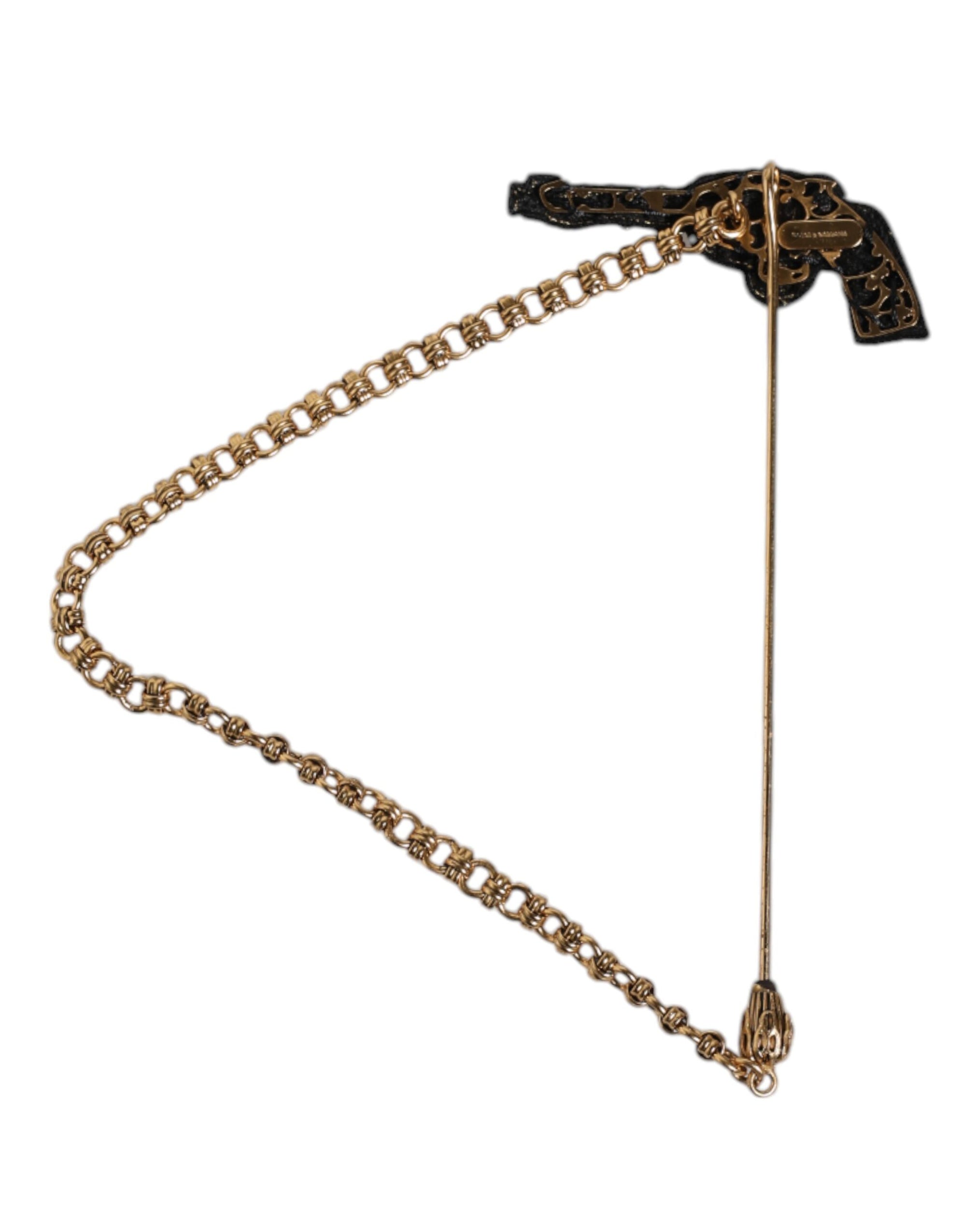 Dolce &amp; Gabbana Black Gold Brass Copper Revolver Brooch Lapel Pin