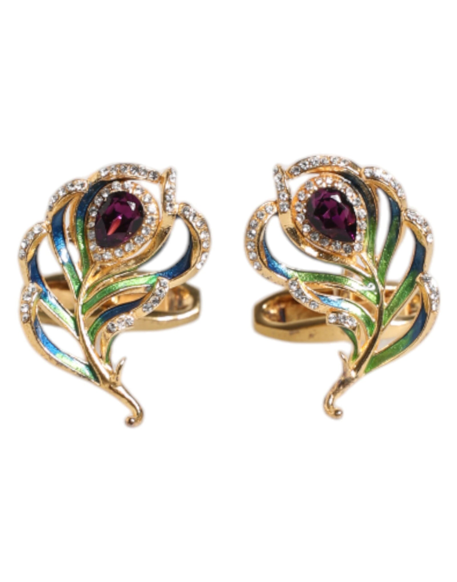 Dolce &amp; Gabbana Multicolor Peacock Feathers 925 Sterling Silver Cufflink