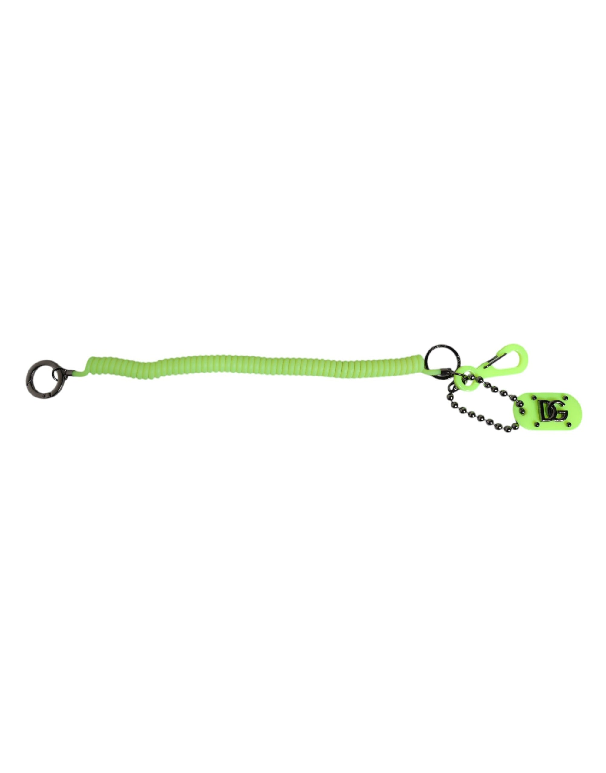 Dolce &amp; Gabbana Green Springy Key Holder DG Logo Men's Keychain Keyring