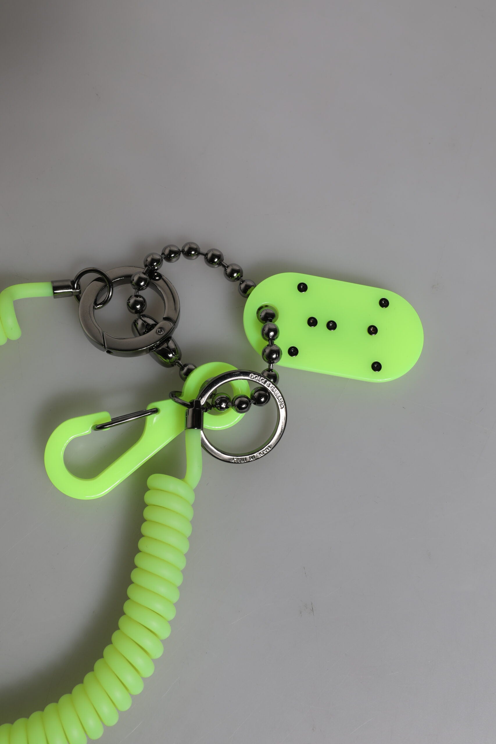 Dolce &amp; Gabbana Green Springy Key Holder DG Logo Men's Keychain Keyring