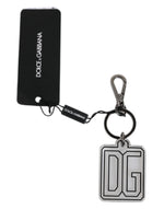 Dolce &amp; Gabbana Gray Black DG Rubber Logo Silver Men's Keychain Keyring