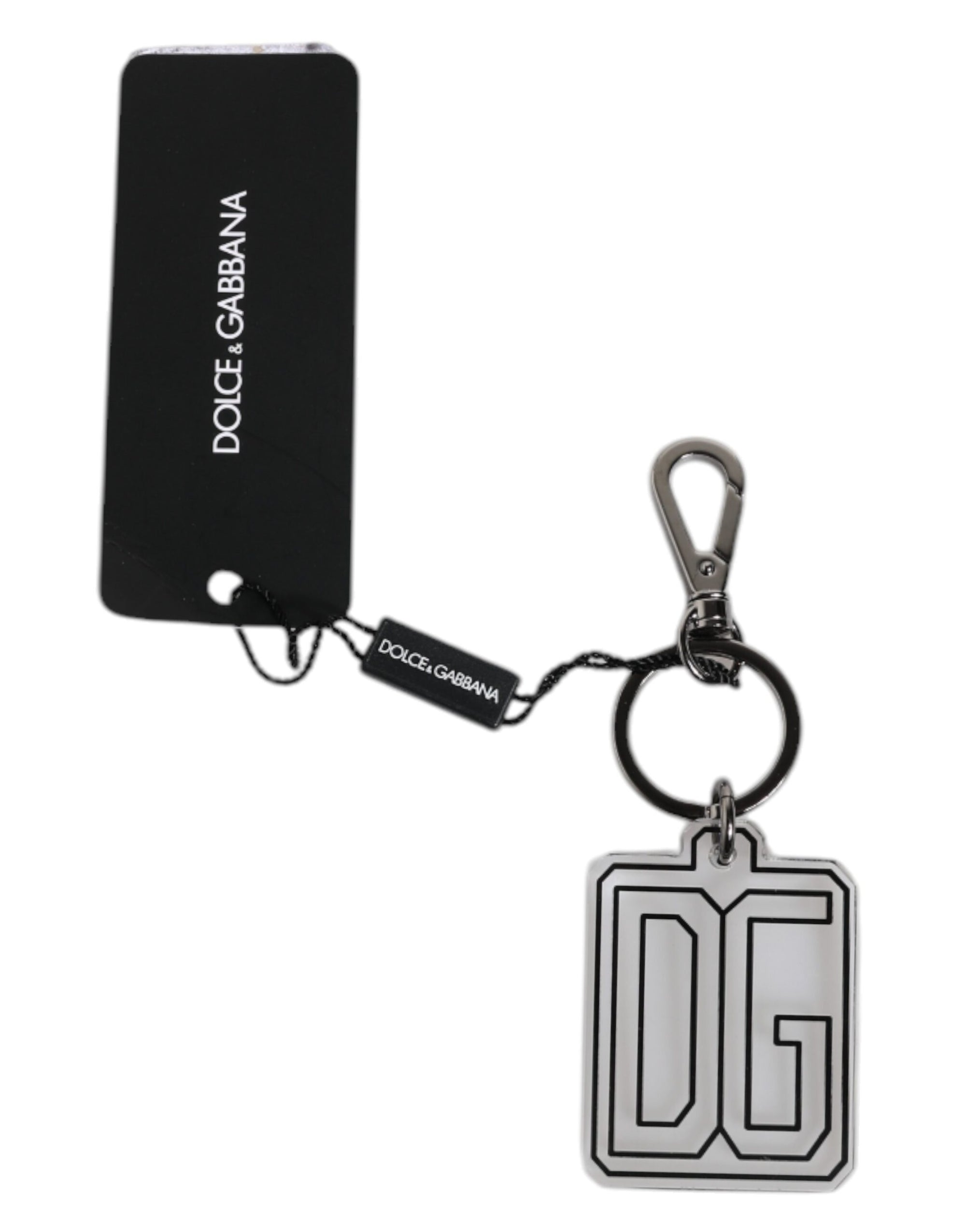 Dolce &amp; Gabbana Gray Black DG Rubber Logo Silver Men's Keychain Keyring