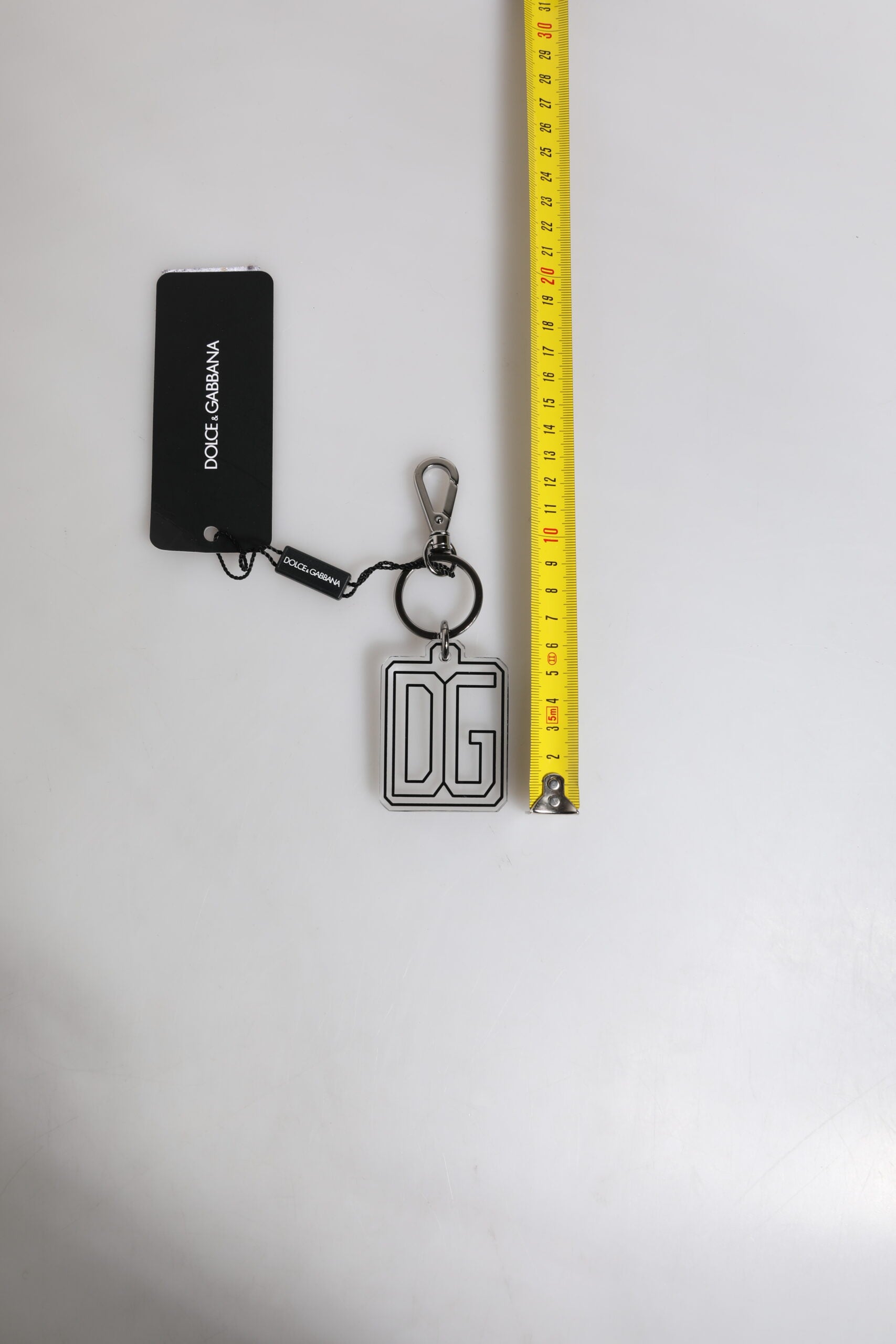 Dolce &amp; Gabbana Gray Black DG Rubber Logo Silver Men's Keychain Keyring