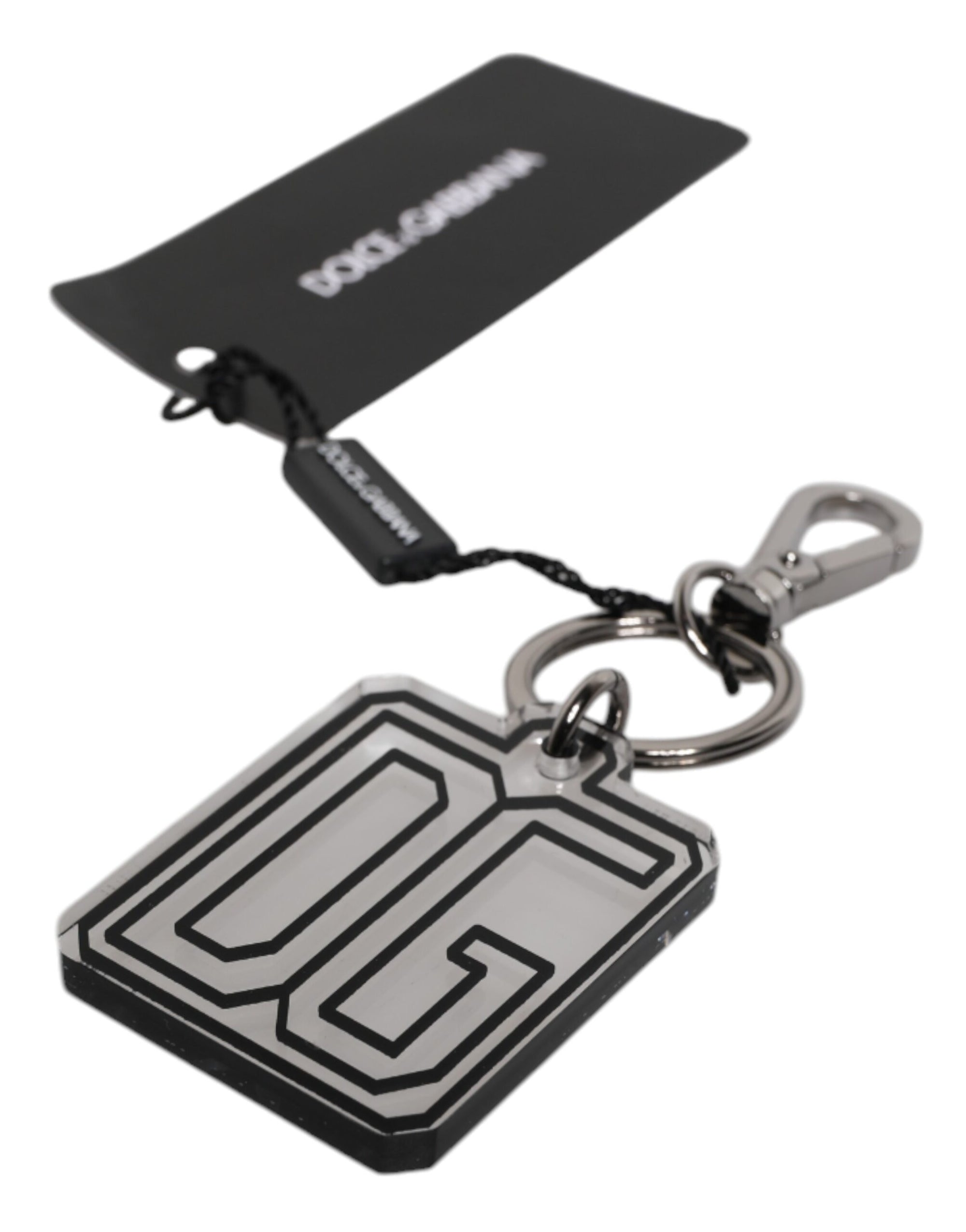 Dolce &amp; Gabbana Gray Black DG Rubber Logo Silver Men's Keychain Keyring