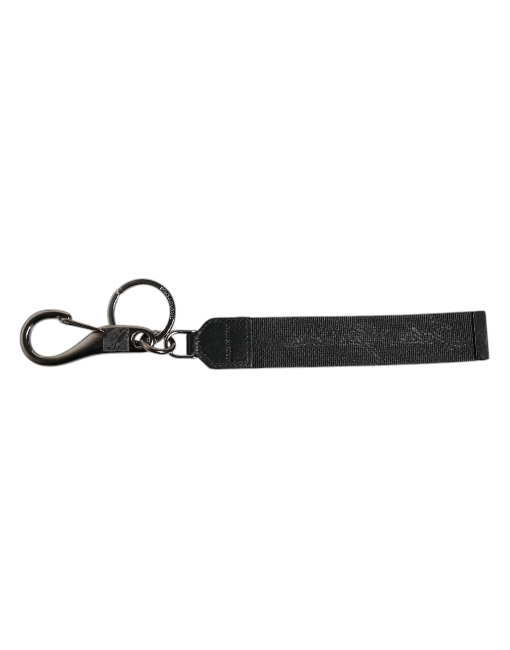 Dolce &amp; Gabbana Black White DG Logo Silver Men Keychain Polyester Keyring