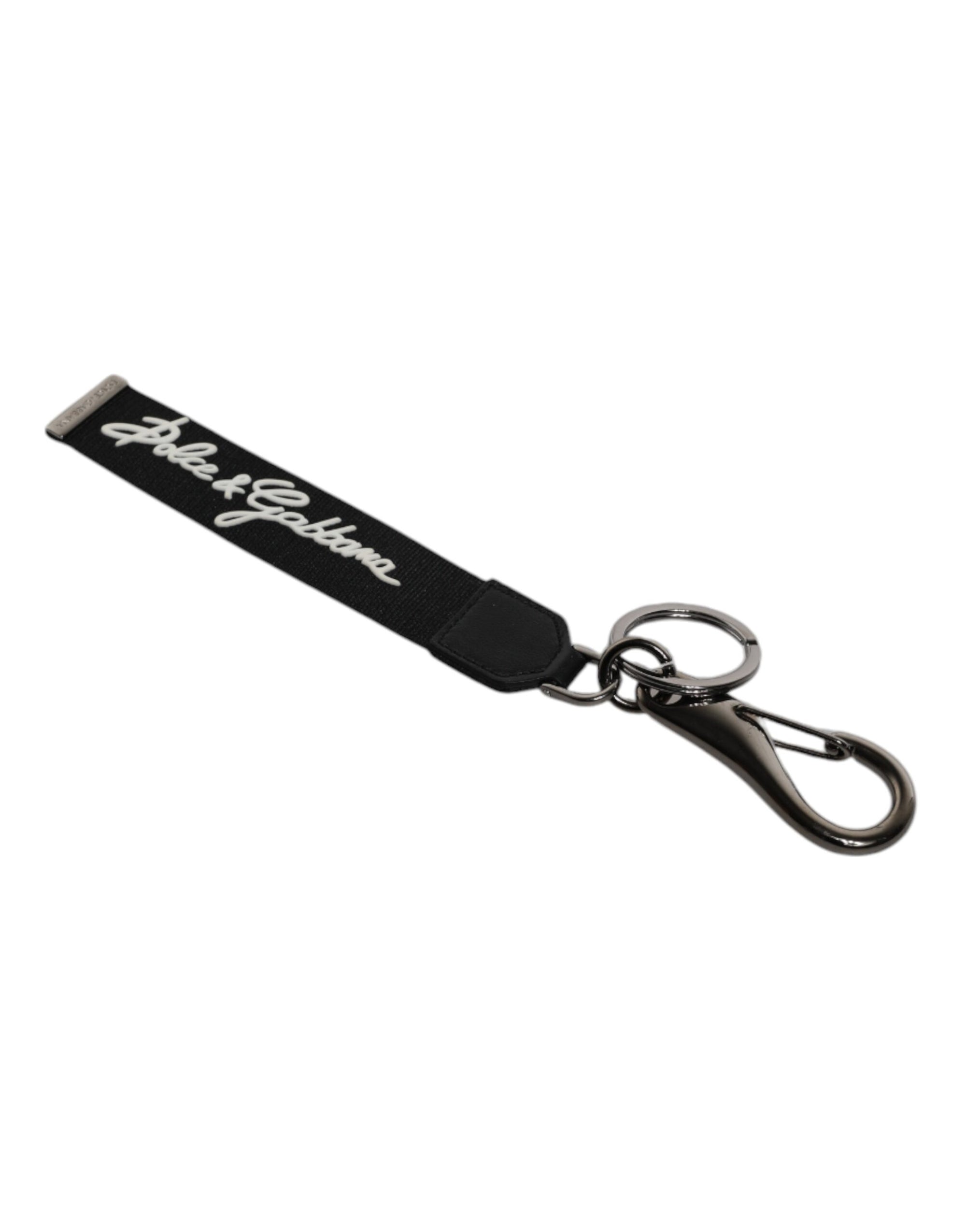 Dolce &amp; Gabbana Black White DG Logo Silver Men Keychain Polyester Keyring