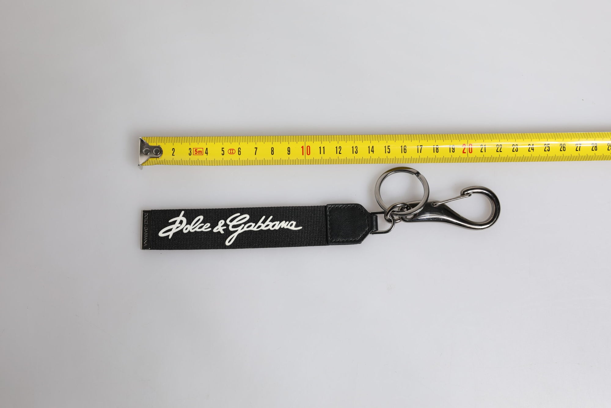 Dolce &amp; Gabbana Black White DG Logo Silver Men Keychain Polyester Keyring