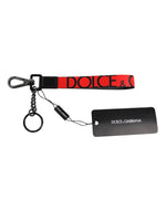Porte-clés Dolce &amp; Gabbana en nylon et laiton argenté avec logo rouge pour homme