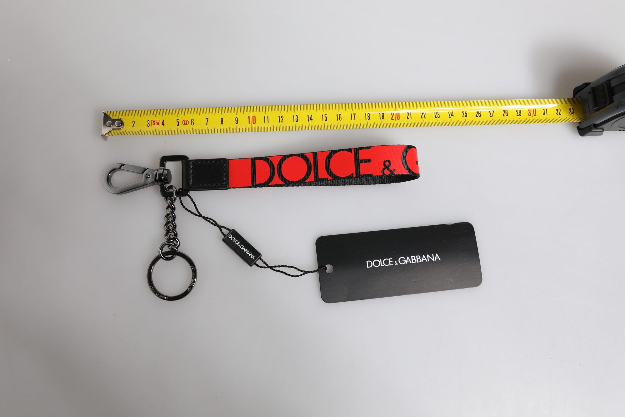 Porte-clés Dolce &amp; Gabbana en nylon et laiton argenté avec logo rouge pour homme
