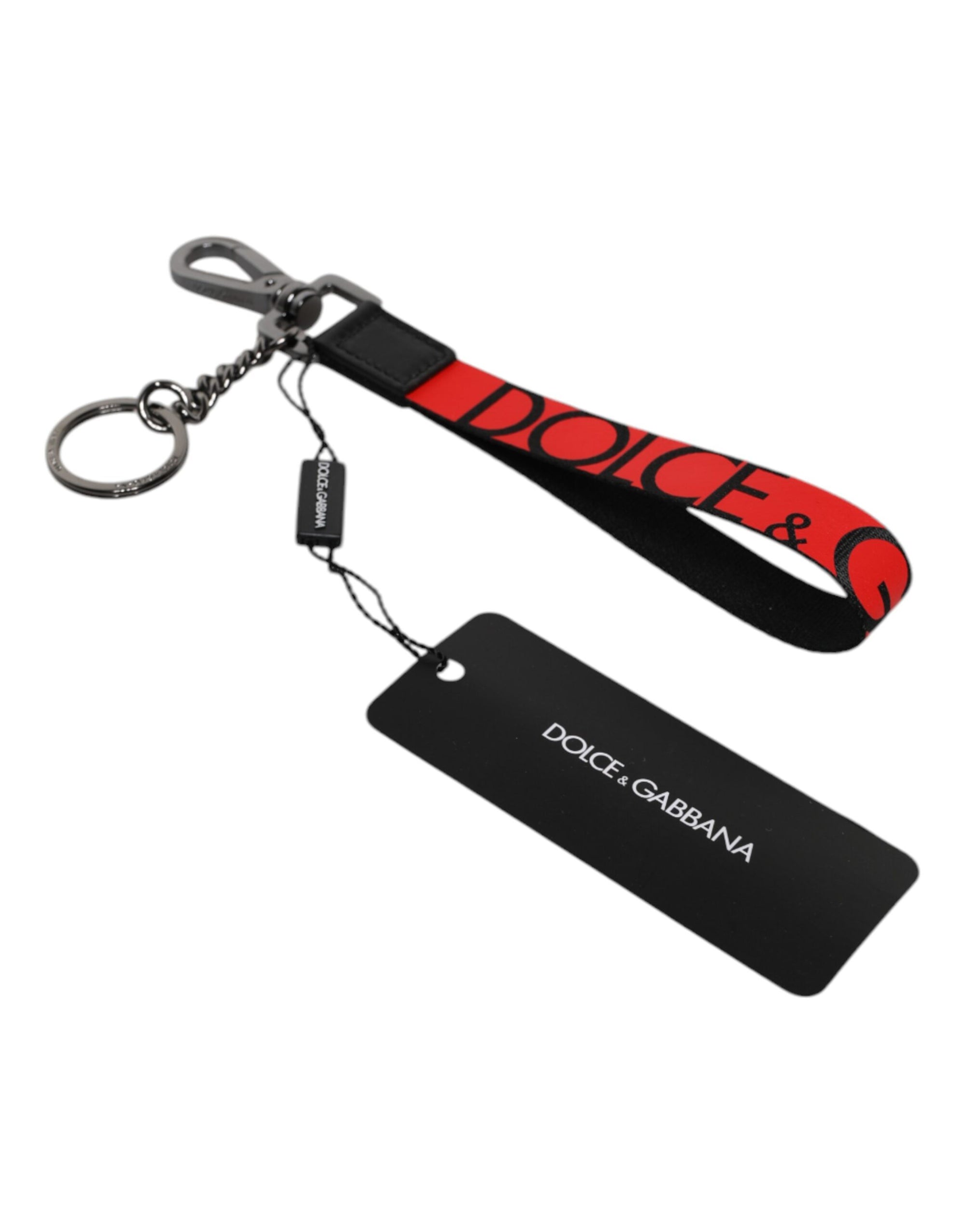 Porte-clés Dolce &amp; Gabbana en nylon et laiton argenté avec logo rouge pour homme