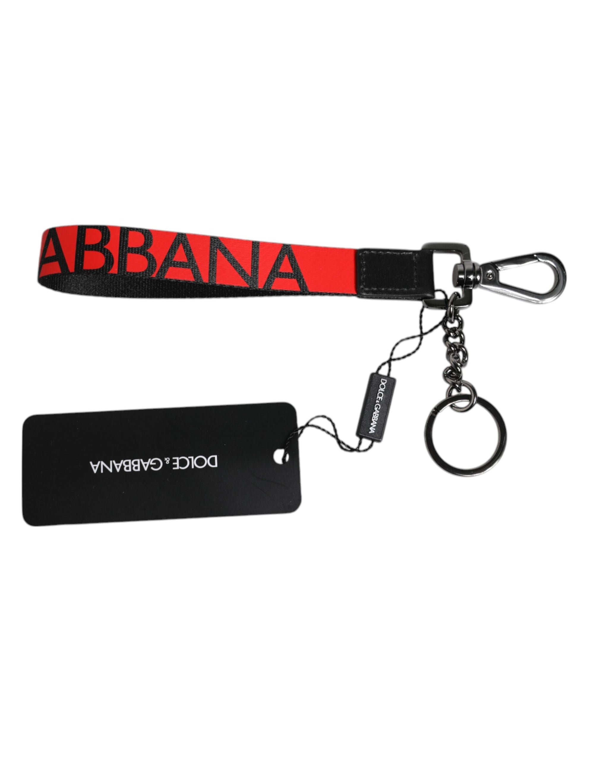Porte-clés Dolce &amp; Gabbana en nylon et laiton argenté avec logo rouge pour homme