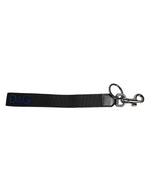 Dolce &amp; Gabbana Black Logo Nylon Silver Brass Men Holder Keychain Keyring