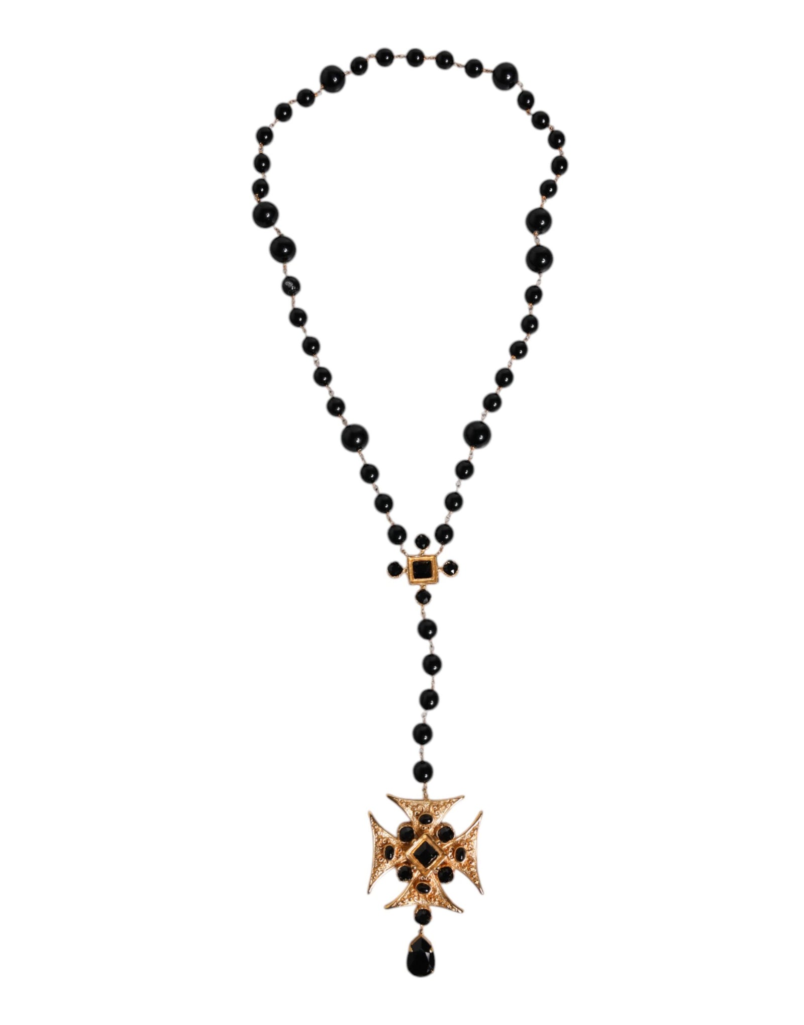 Collier pendentif chapelet en laiton doré et perles noires Dolce &amp; Gabbana