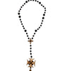 Dolce & Gabbana Gold Brass Black Beaded Chain Rosary Pendant Necklace