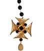 Dolce & Gabbana Gold Brass Black Beaded Chain Rosary Pendant Necklace