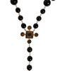 Dolce & Gabbana Gold Brass Black Beaded Chain Rosary Pendant Necklace