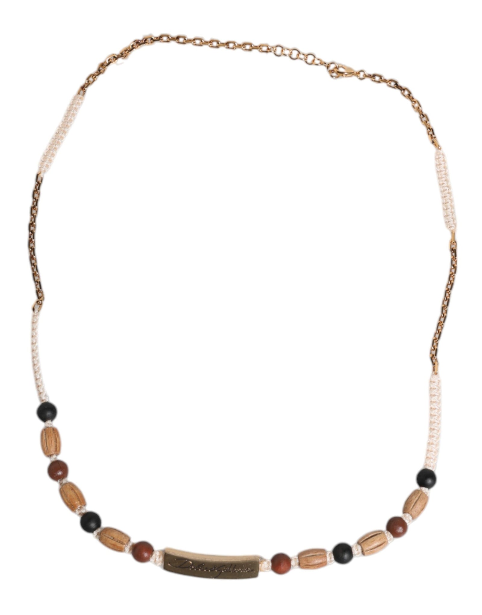 Collier pendentif logo en perles de bois et or noir Dolce &amp; Gabbana