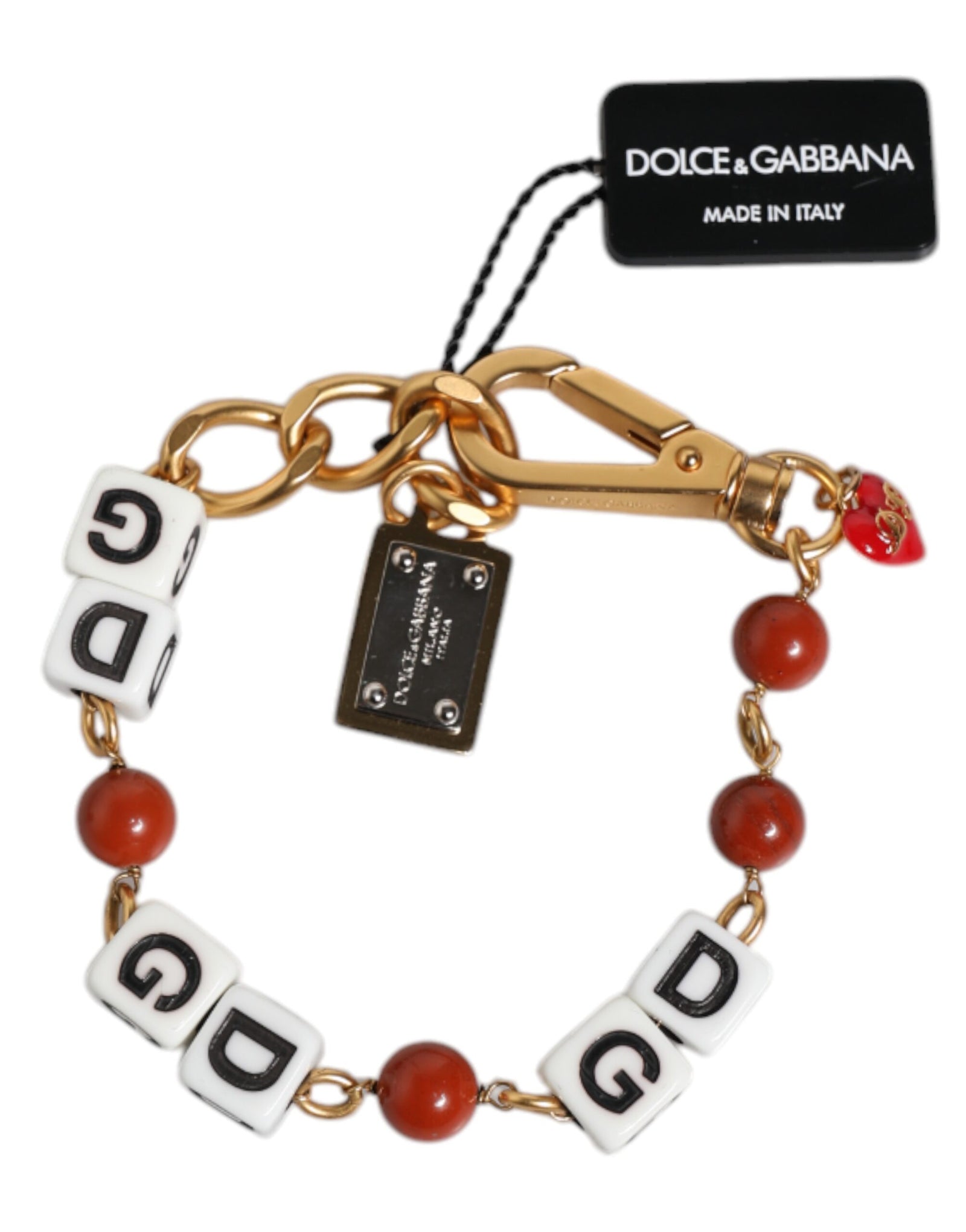 Dolce &amp; Gabbana Multicolor Gold Tone Brass Chain DG Logo Dice Bracelet