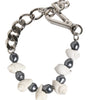 Dolce & Gabbana Silver Tone Brass Beaded Shell DG Logo Pendant Bracelet