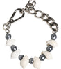 Dolce & Gabbana Silver Tone Brass Beaded Shell DG Logo Pendant Bracelet