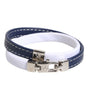 Dolce & Gabbana Blue White Leather Trimmed DG Engraved Silver Tone Clasp Bracelet