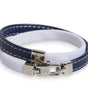 Dolce & Gabbana Blue White Leather Trimmed DG Engraved Silver Tone Clasp Bracelet