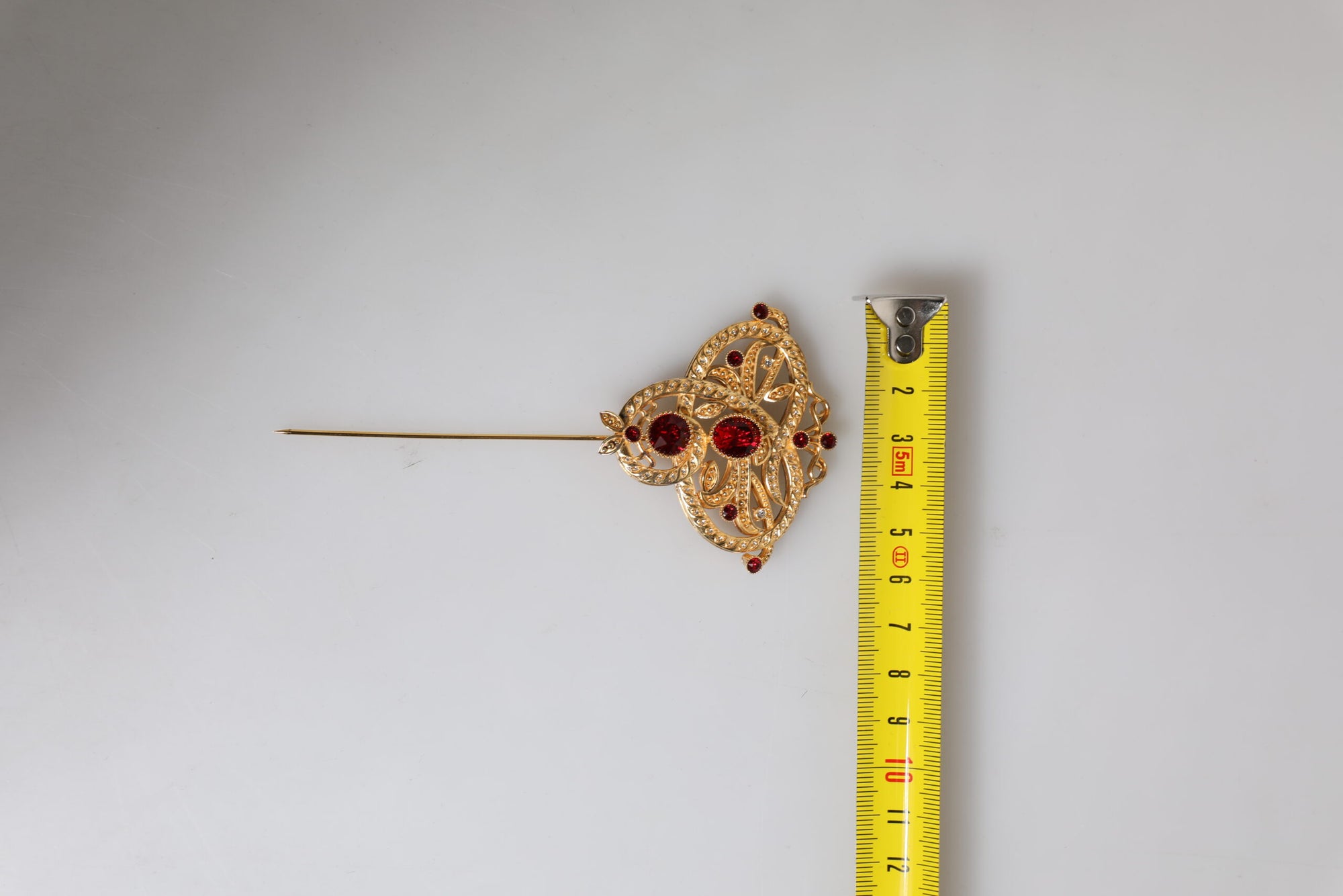 Dolce &amp; Gabbana Gold Tone Red Crystal Embellish 925 Sterling Silver Pin