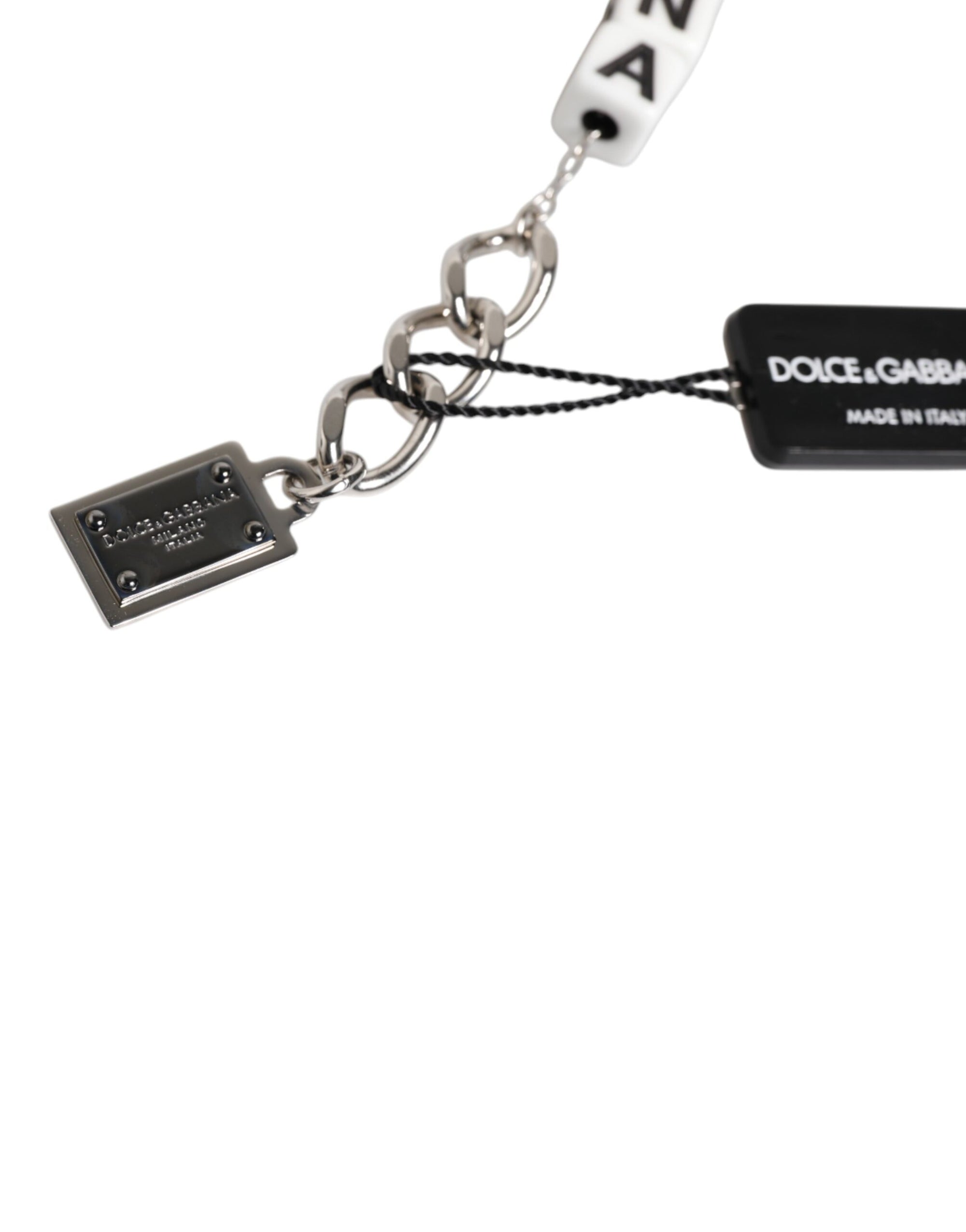 Dolce &amp; Gabbana Silver Brass Chain Dice Logo Embellished Charm Bracelet