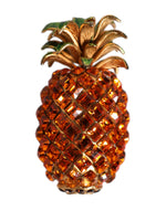 Dolce &amp; Gabbana Gold Brass Pineapple Crystal Jewelry Brooch Pin