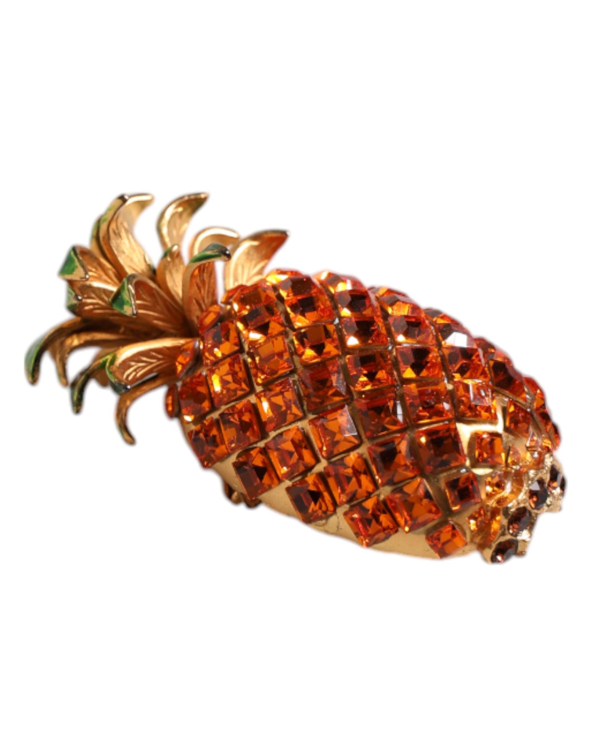 Dolce &amp; Gabbana Gold Brass Pineapple Crystal Jewelry Brooch Pin