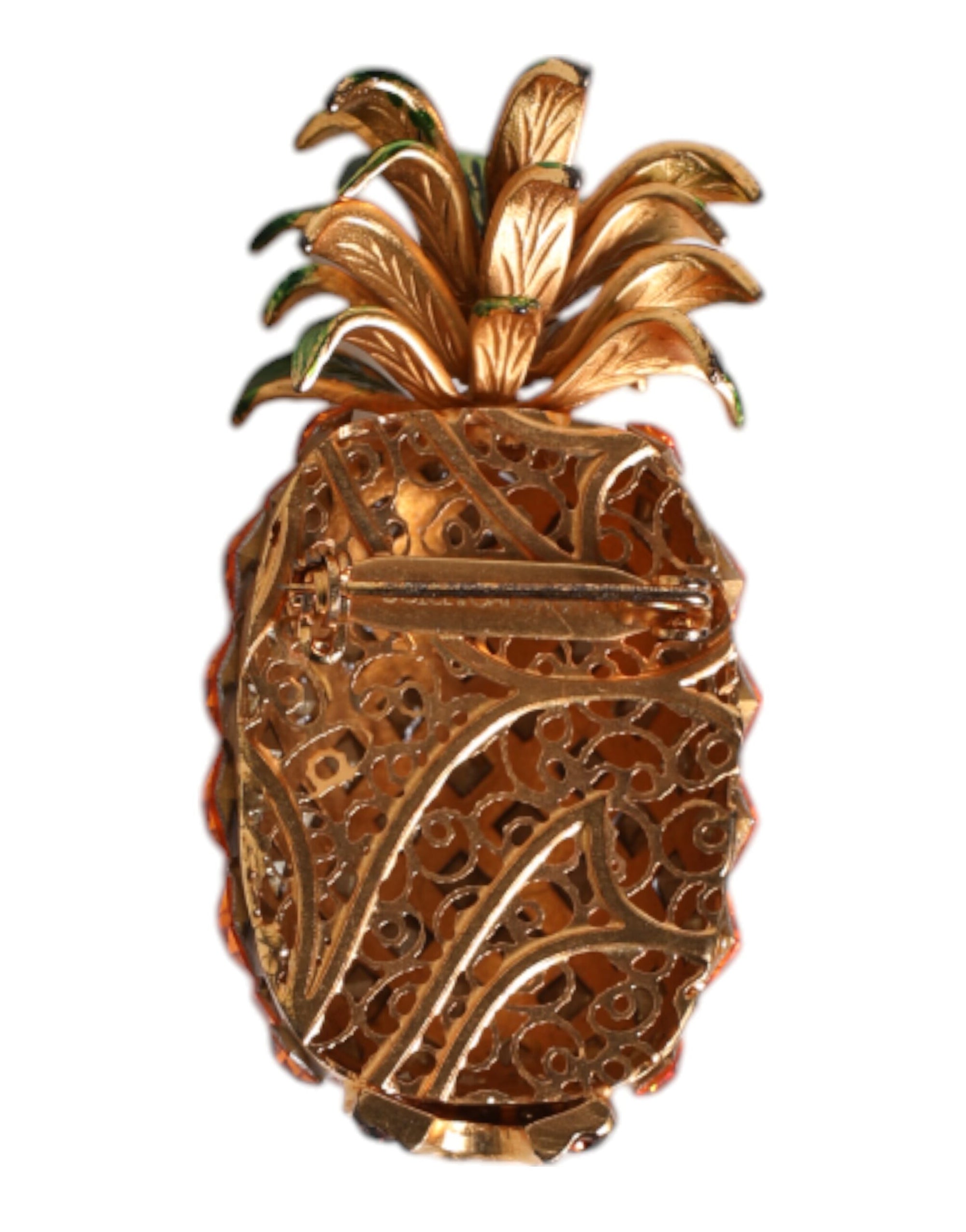 Dolce &amp; Gabbana Gold Brass Pineapple Crystal Jewelry Brooch Pin