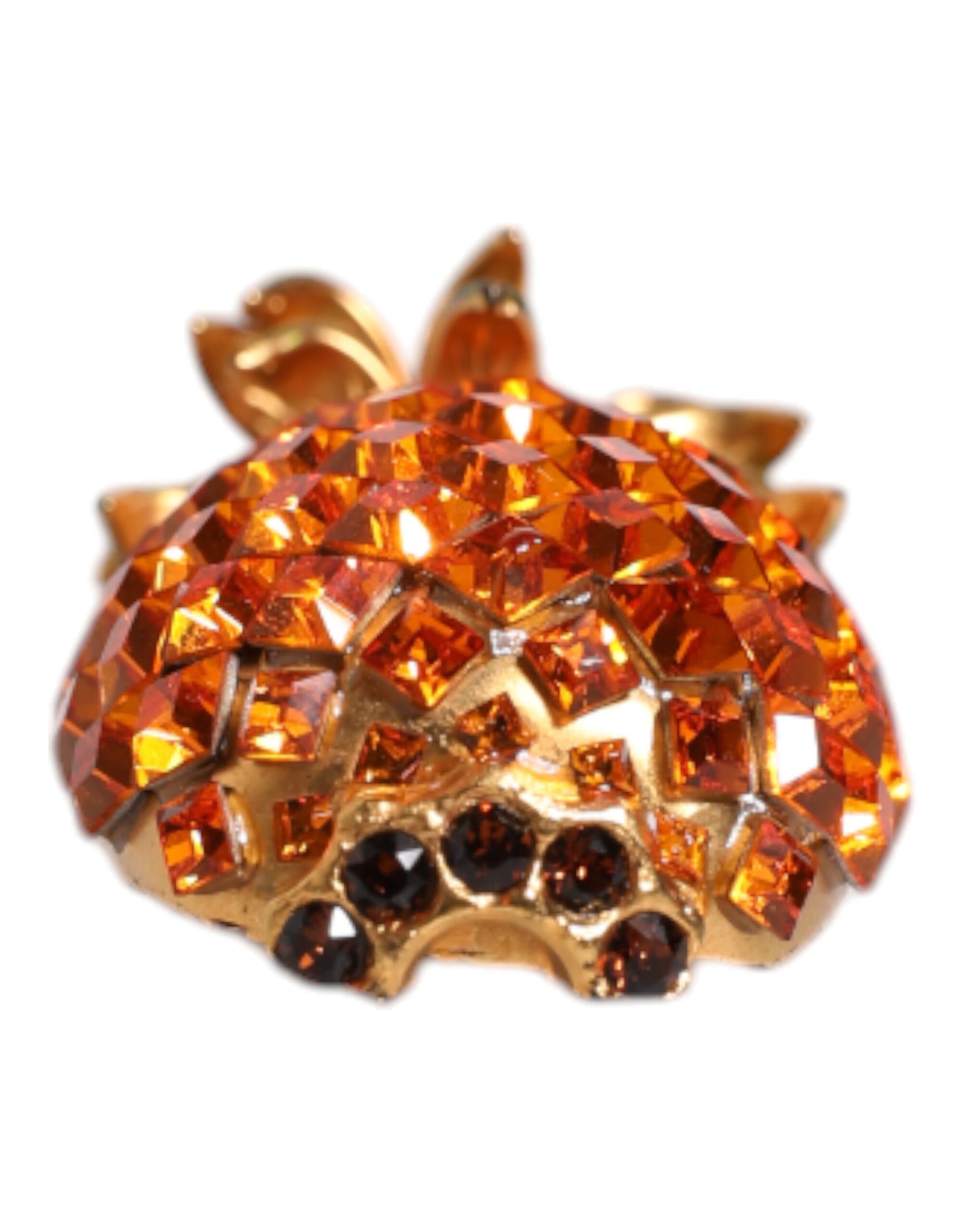 Dolce &amp; Gabbana Gold Brass Pineapple Crystal Jewelry Brooch Pin