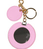 Dolce & Gabbana Pink Calf Leather Gold Metal Logo Print Keyring Keychain