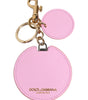 Dolce & Gabbana Pink Calf Leather Gold Metal Logo Print Keyring Keychain