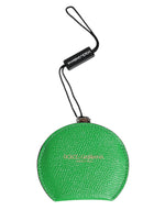 Porte-miroir à main rond en cuir de veau vert Dolce &amp; Gabbana avec logo