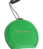 Porte-miroir à main rond en cuir de veau vert Dolce &amp; Gabbana avec logo