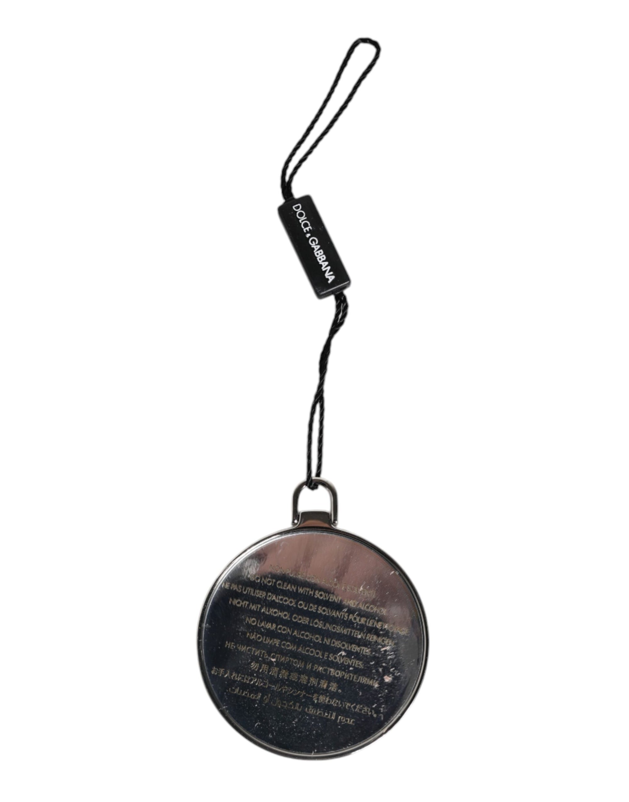 Porte-miroir à main rond en cuir de veau vert Dolce &amp; Gabbana avec logo