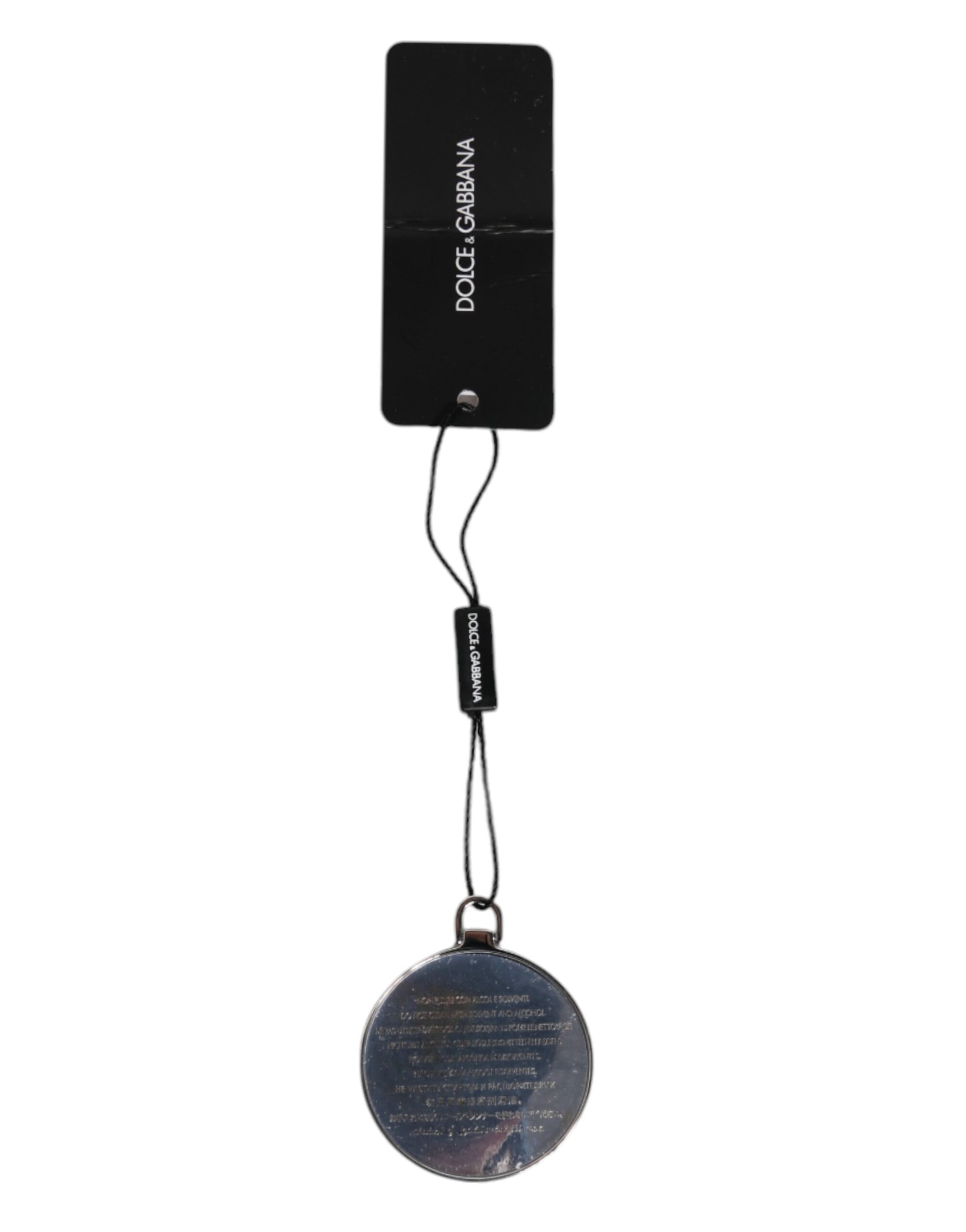 Porte-miroir à main rond en cuir de veau rose Dolce &amp; Gabbana avec logo