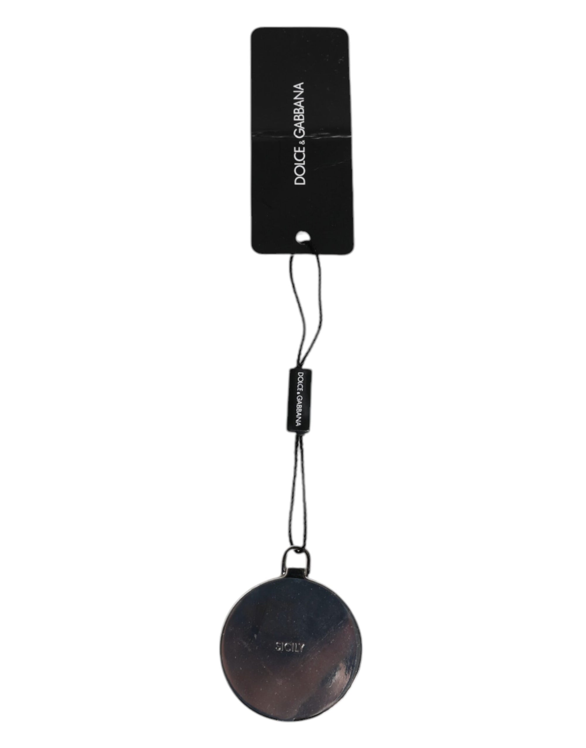 Porte-miroir à main rond en cuir de veau rose Dolce &amp; Gabbana avec logo