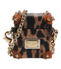 Dolce & Gabbana Brown Leopard Metal Logo Plaque Gold Chain Airpods Case