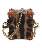 Dolce & Gabbana Brown Leopard Metal Logo Plaque Gold Chain Airpods Case