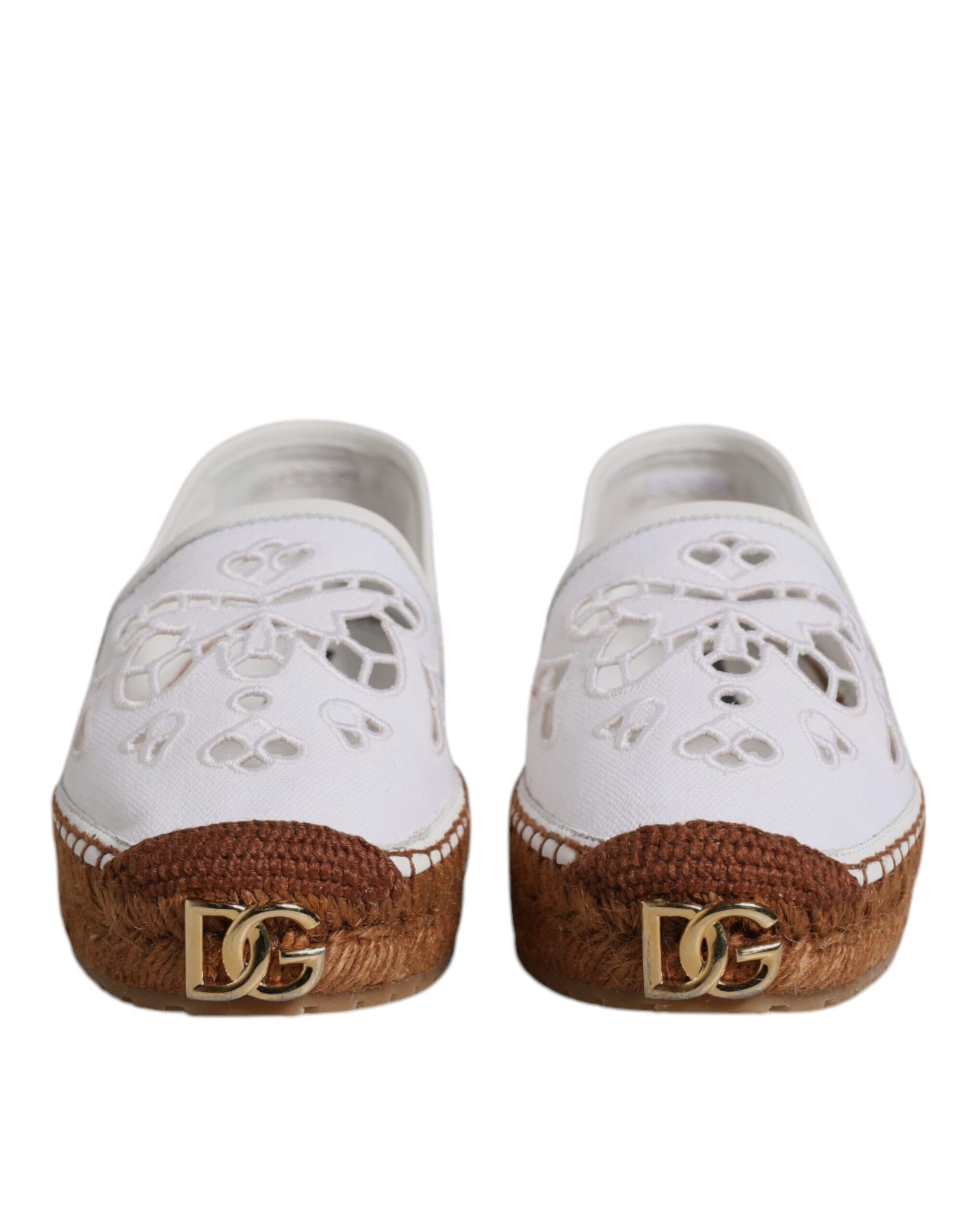 Dolce &amp; Gabbana White Logo Eyelet Slip On Espadrilles Shoes