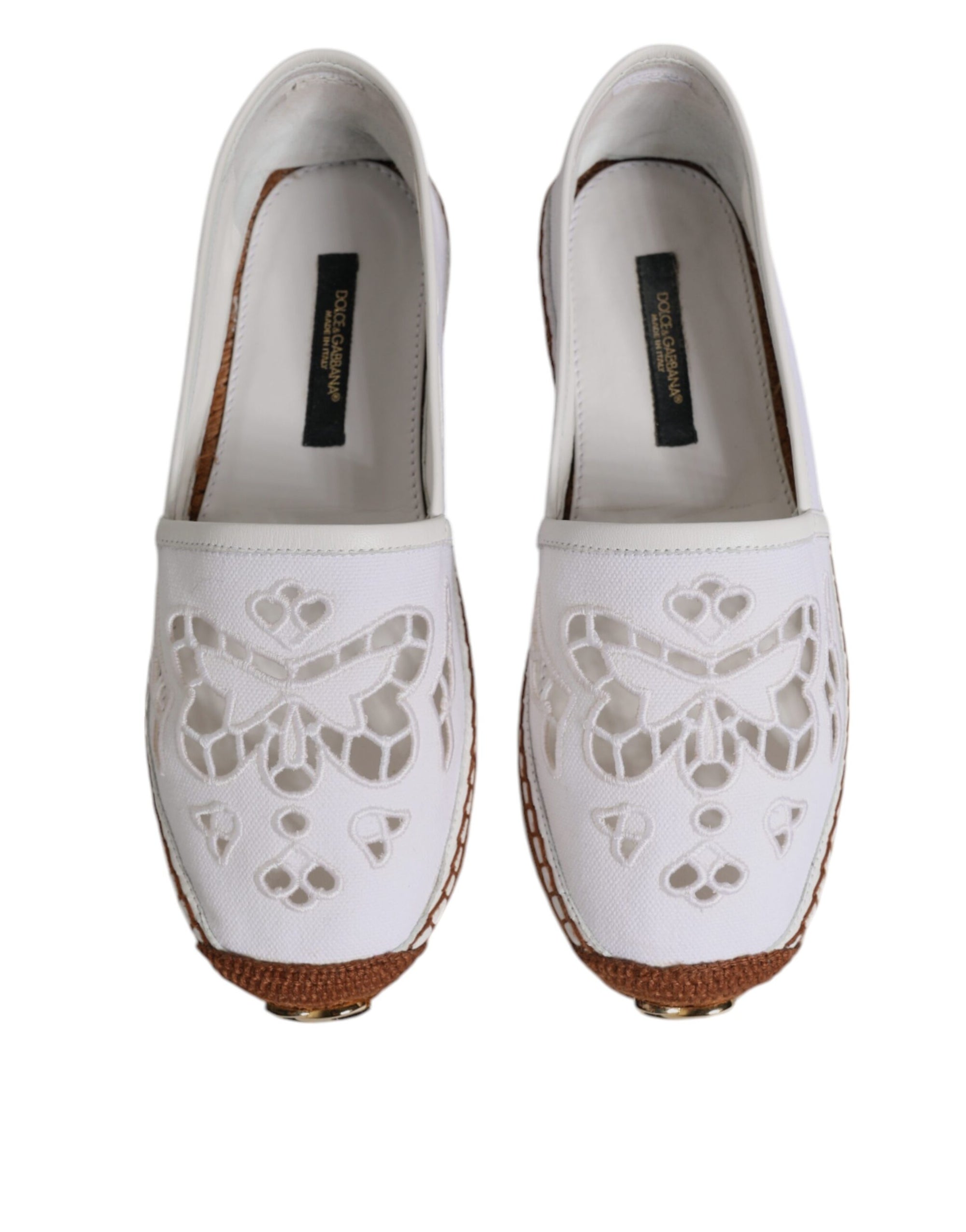 Dolce &amp; Gabbana White Logo Eyelet Slip On Espadrilles Shoes