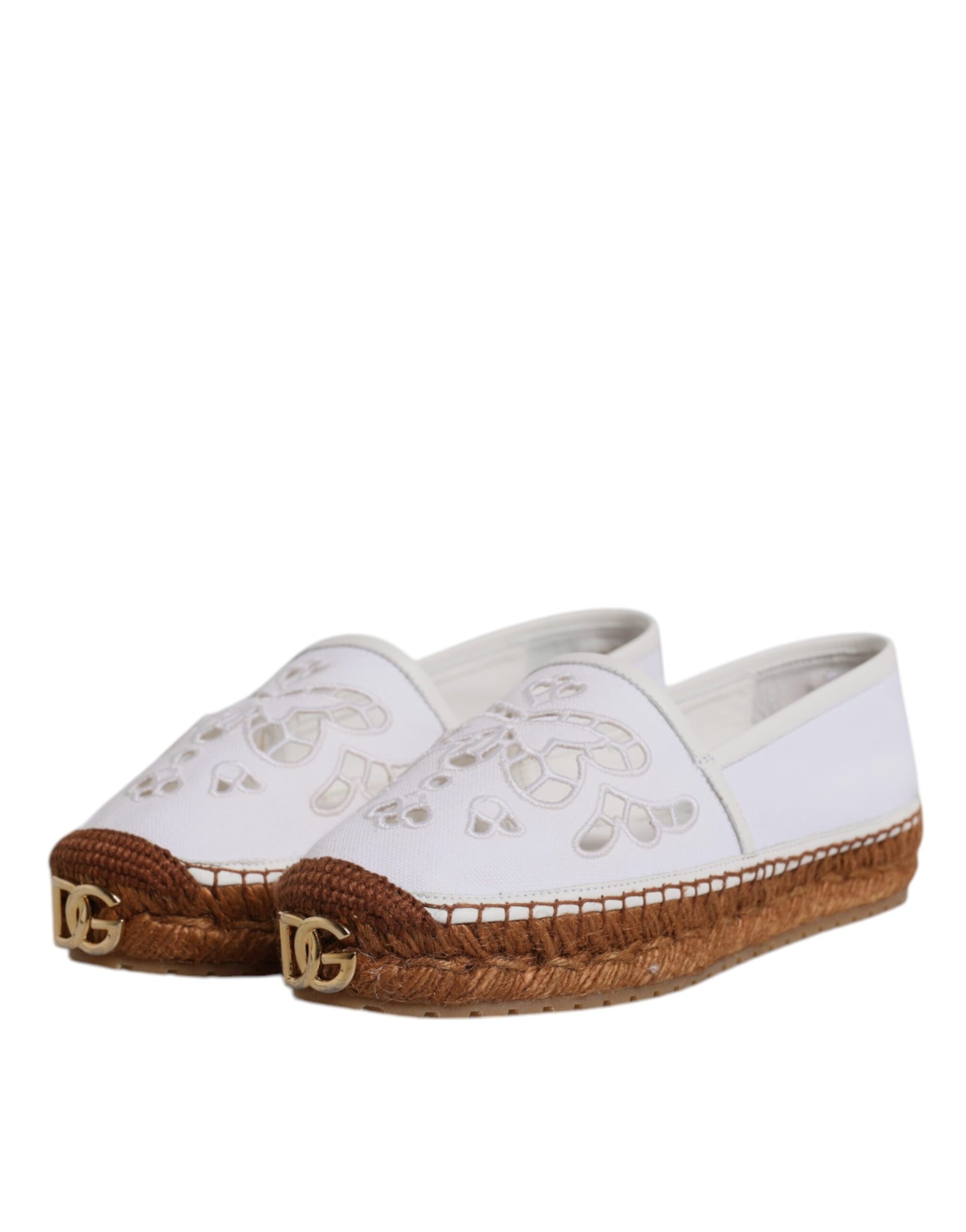 Dolce &amp; Gabbana White Logo Eyelet Slip On Espadrilles Shoes