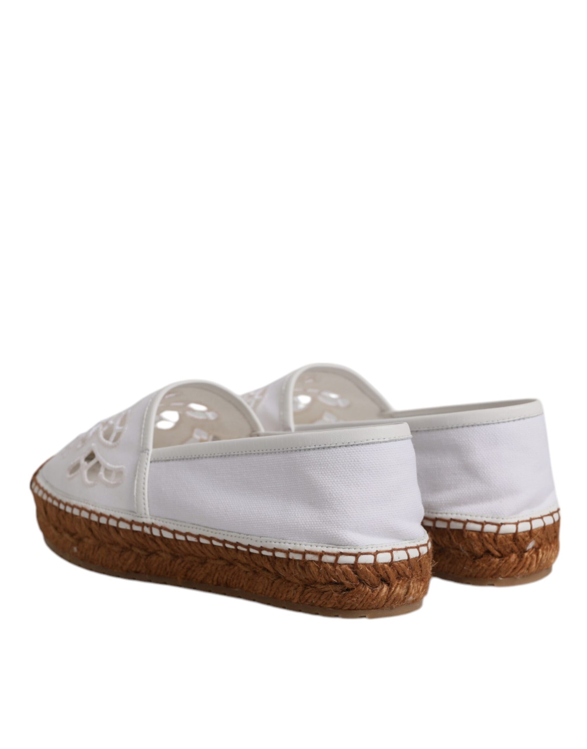 Dolce &amp; Gabbana White Logo Eyelet Slip On Espadrilles Shoes