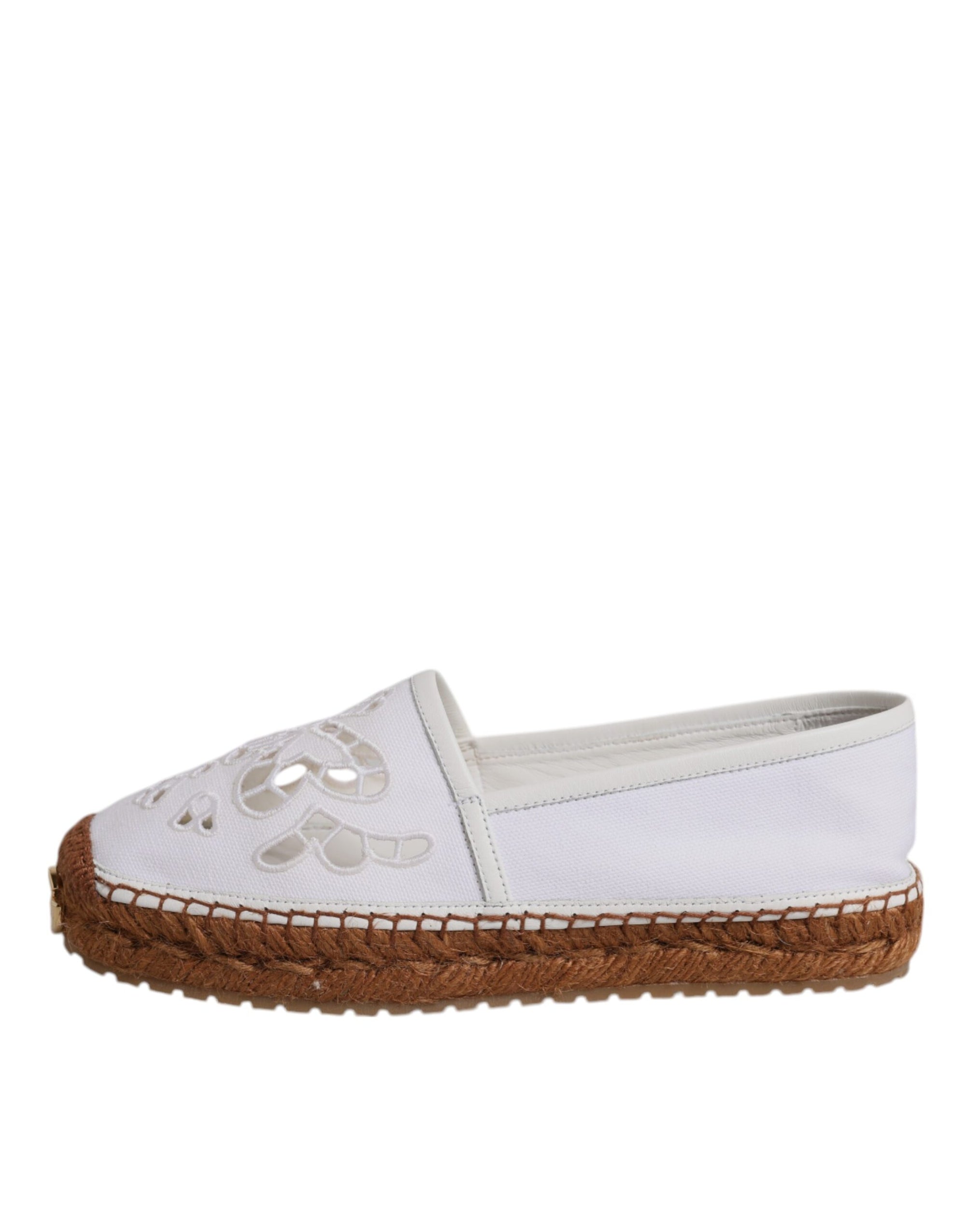 Dolce &amp; Gabbana White Logo Eyelet Slip On Espadrilles Shoes