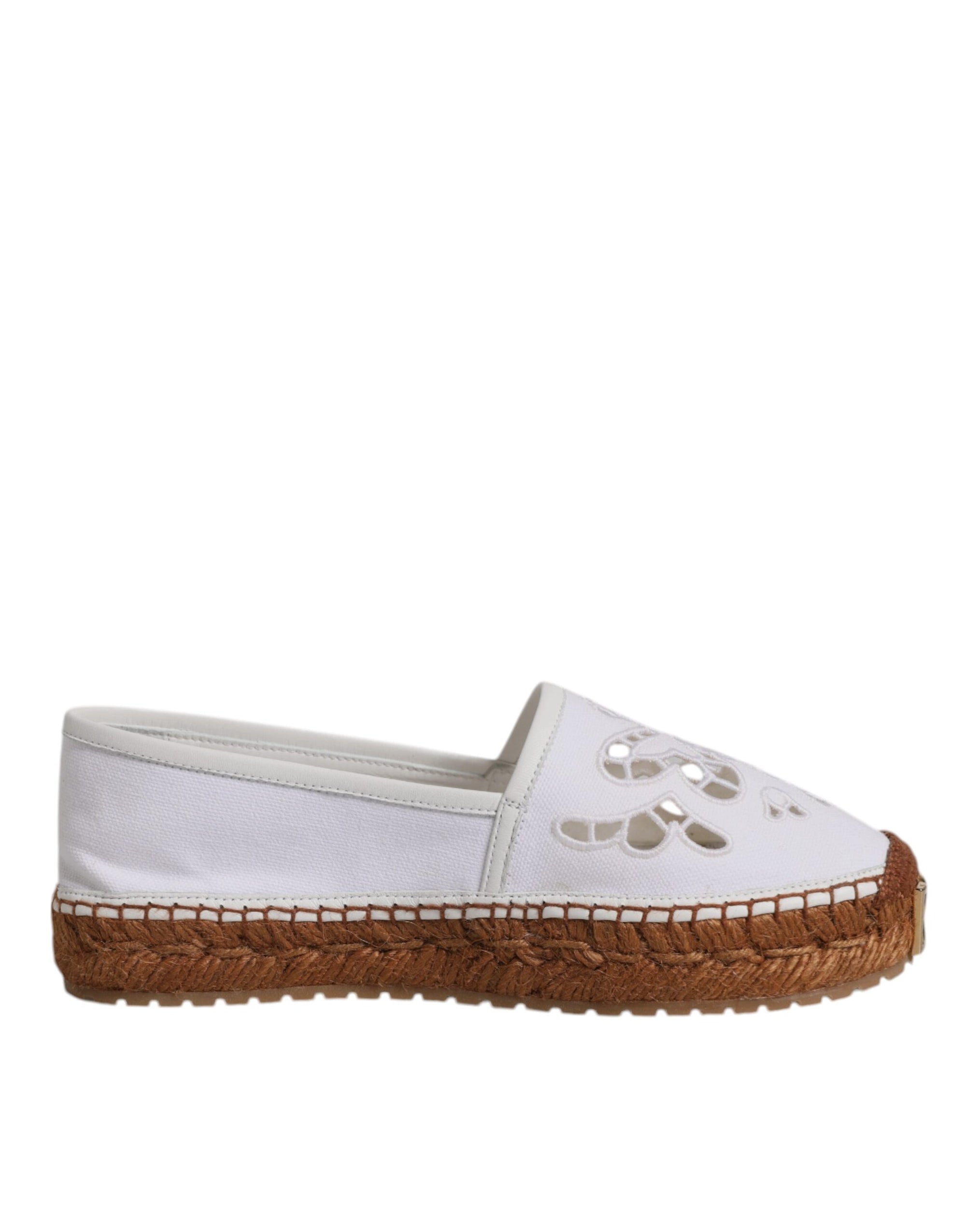 Dolce &amp; Gabbana White Logo Eyelet Slip On Espadrilles Shoes