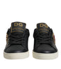 Dolce & Gabbana Black Leather Gold Red Heart Sneakers Shoes