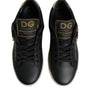 Dolce & Gabbana Black Leather Gold Red Heart Sneakers Shoes